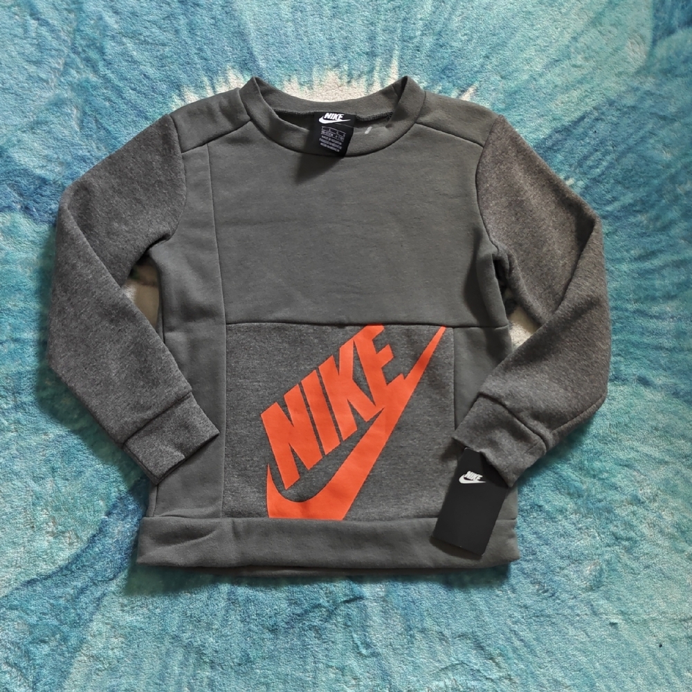 Nike Kids' Gray Sweatshirt with Orange Logo